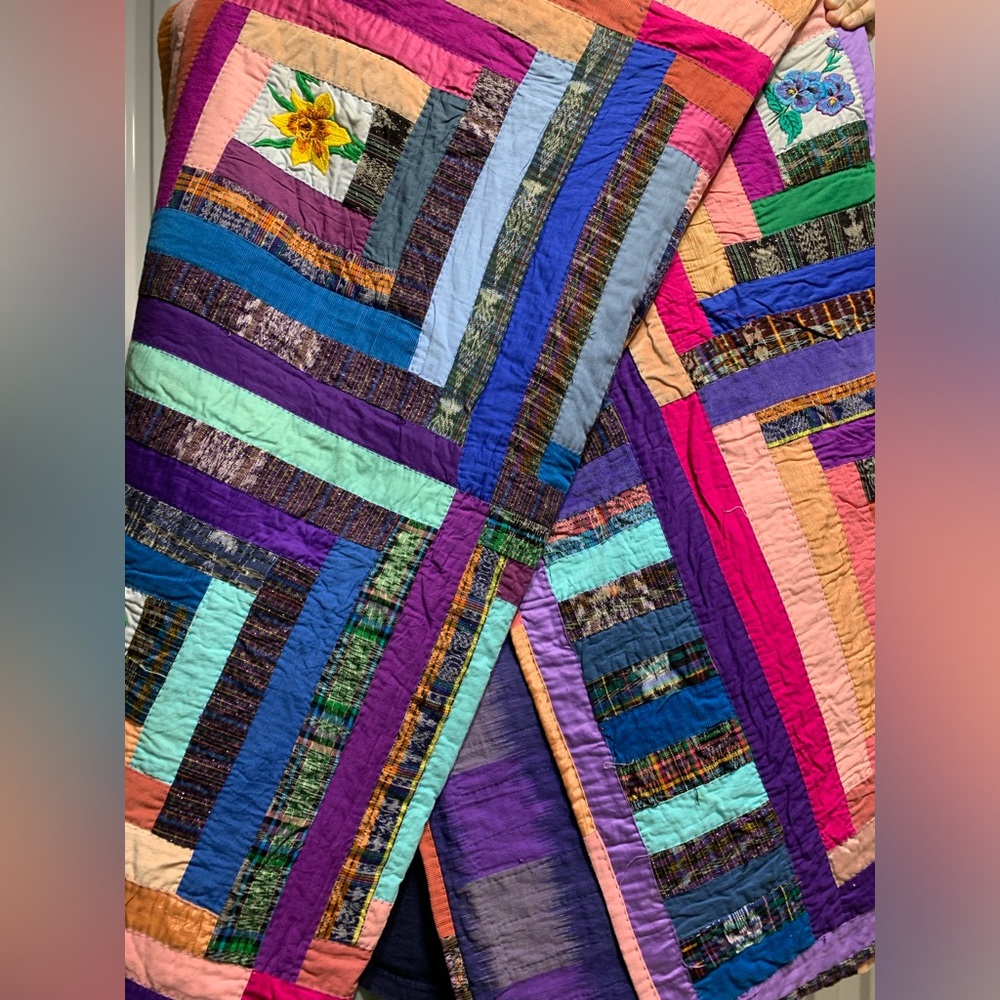 Vintage 1980s Handmade Patchwork Quilt Large 88x100 Multicolor Cotton Bedding - Picture 2 of 15